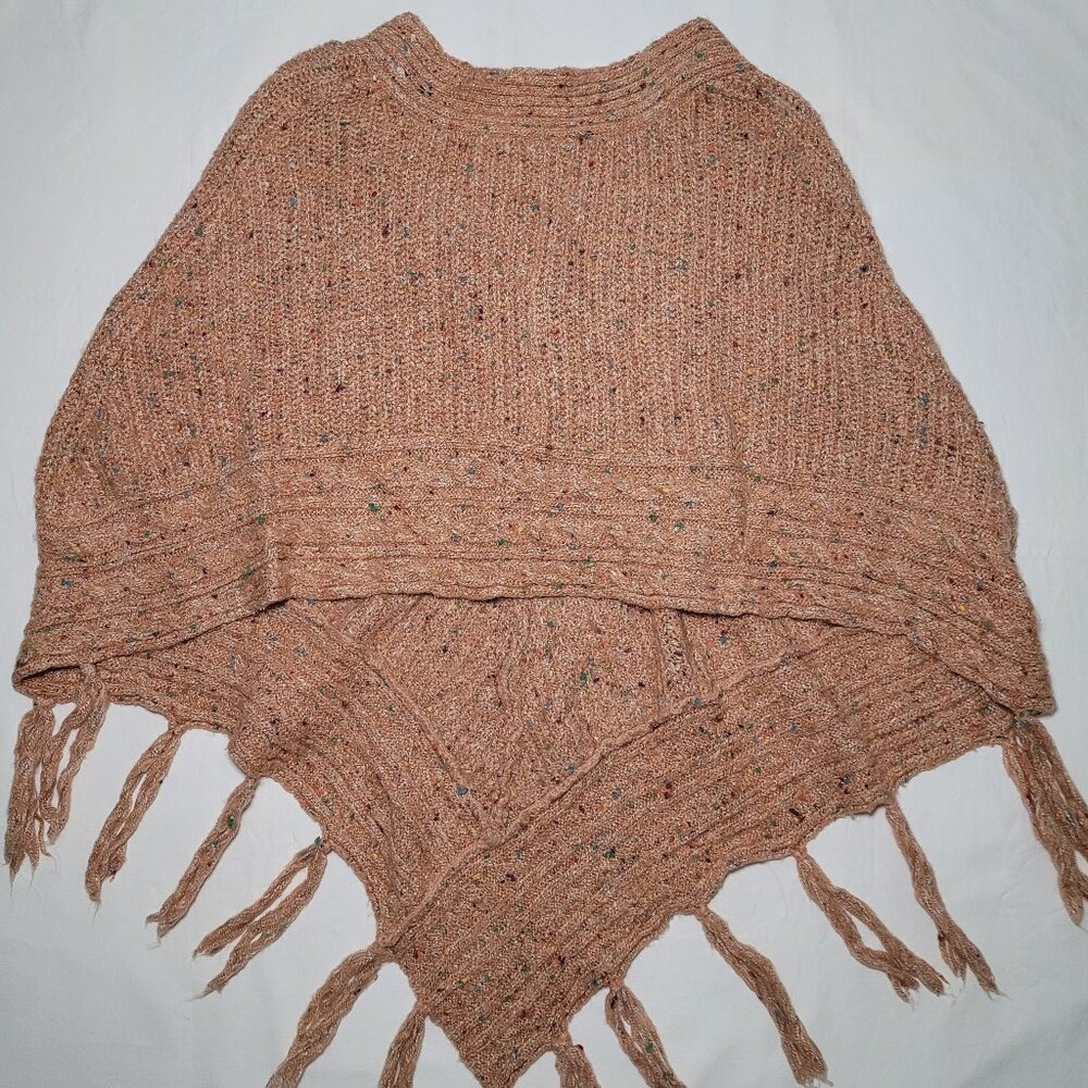 Boho Knit Shawl Wool Blend Fringe Bronze Womens One Size Oversized Cozy Boho - Picture 7 of 8
